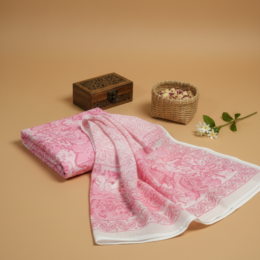 Hand Block Pink Roses