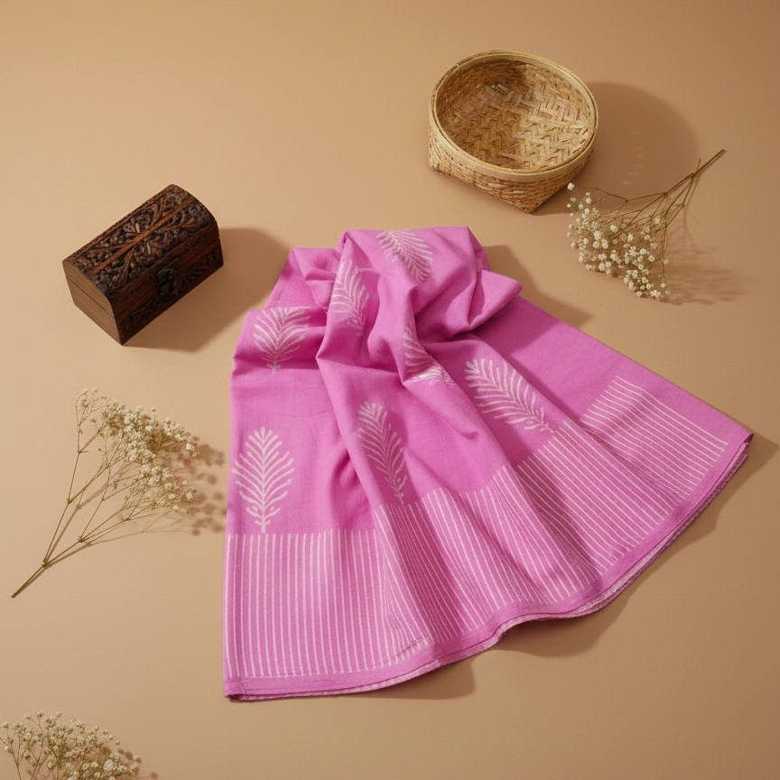 Saree- Pink hand Block