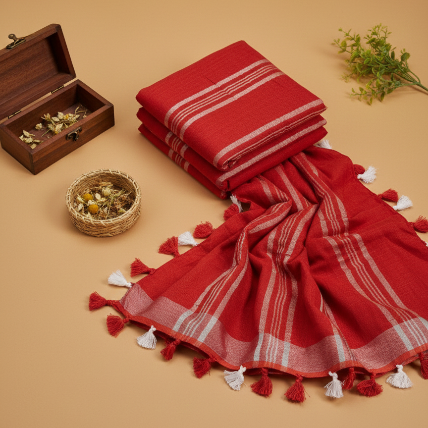 Saree- Linen Brick orange