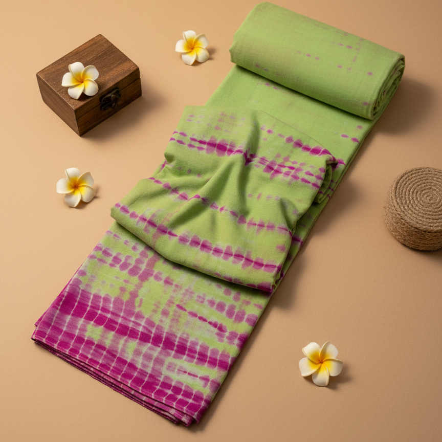 Saree Shibori- Green and Pink