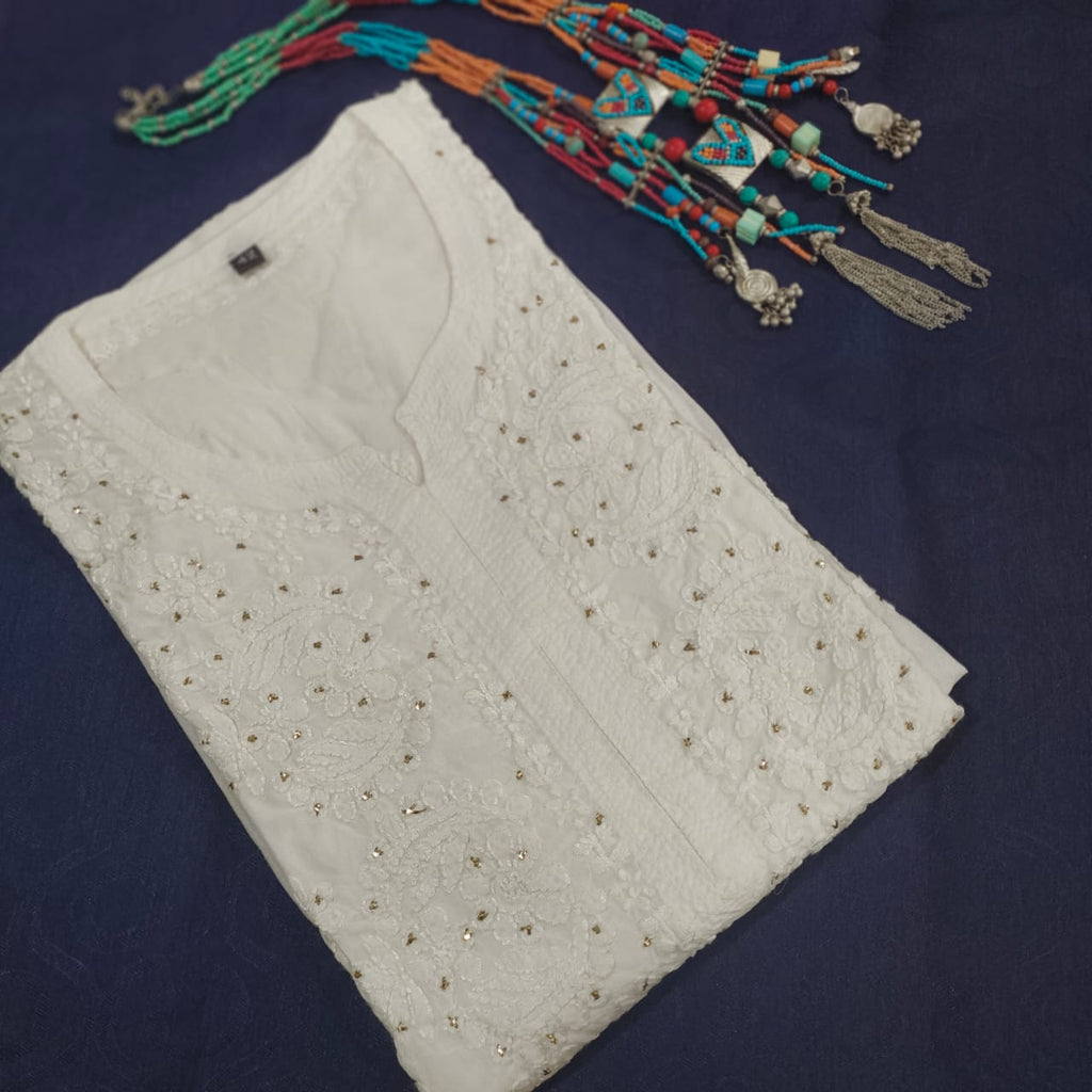 Lucknow Chickan White Kurti